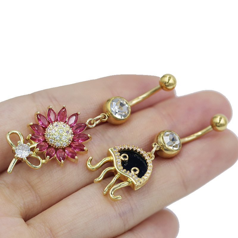 Piercing nombril tournesol méduse avec zircon bijoux mode_voghion.com