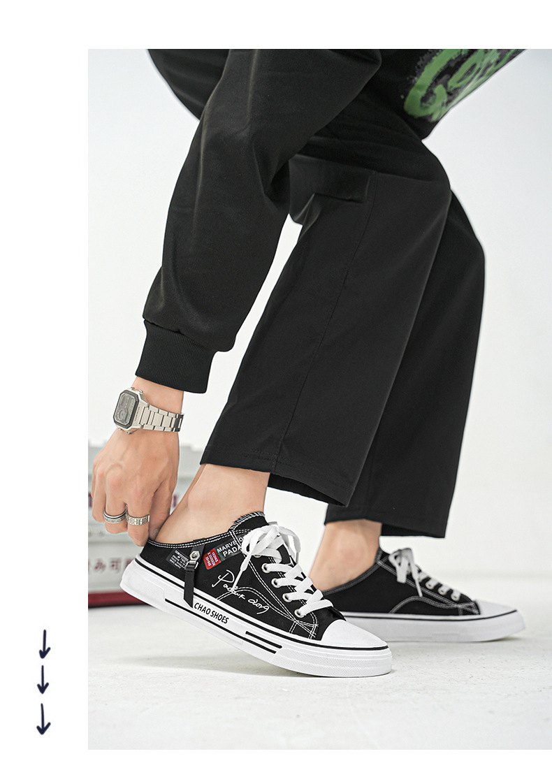 Artistic style canvas half trailer summer men's 2024 new Korean version casual trendy shoes for teenagers and students_voghion.com