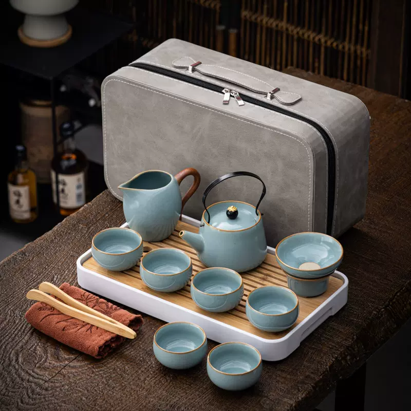 旅行功夫茶具套装全套一整套茶盘陶瓷茶壶盖碗茶杯汝窑礼品印logo