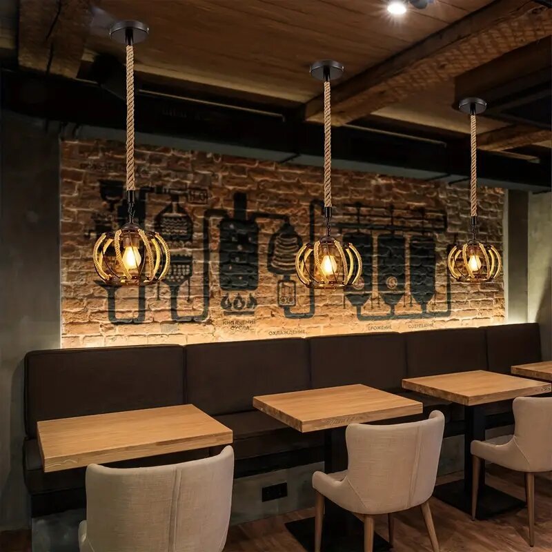 Araña de cuerda de cáñamo tejida transfronteriza, sala de estar retro americana, dormitorio, casa de familia, comedor, lámpara creativa simple