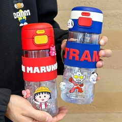 New Summer Boys' and Girls' Crayon Shin-chan Strawberry Bear Ultraman Double-Handle Bouncing Cup Children's Straw Water Bottle
