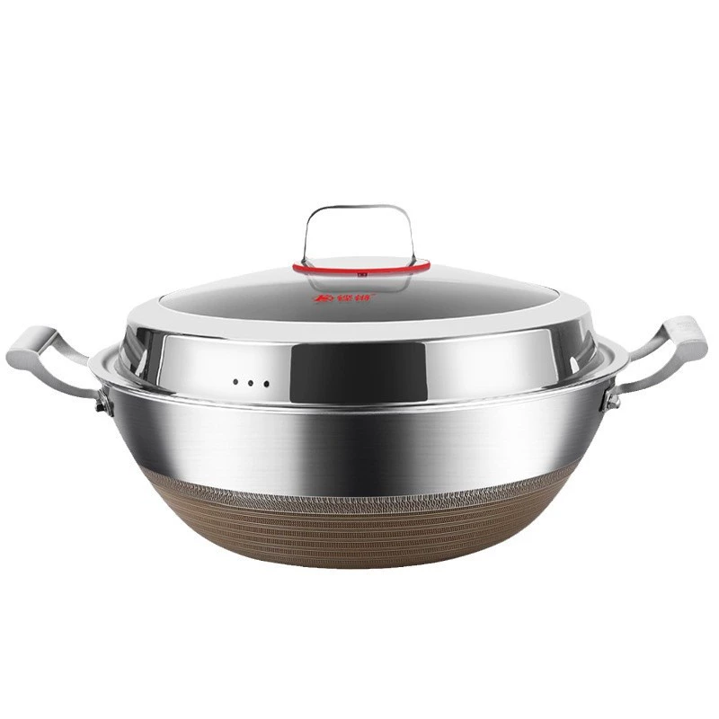 铿锵 Double-eared frying pan 316 stainless steel large deepening stew pot cooking pot household flat-bottomed frying pan non-stick pan
