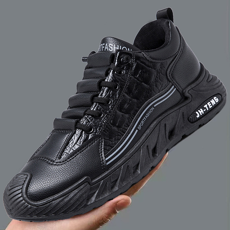Chaussures décontractées pour hommes grandes tailles, semelle souple en coton, lacets, collection automne/hiver, polyvalentes, disponibles en blanc et noir._voghion.com