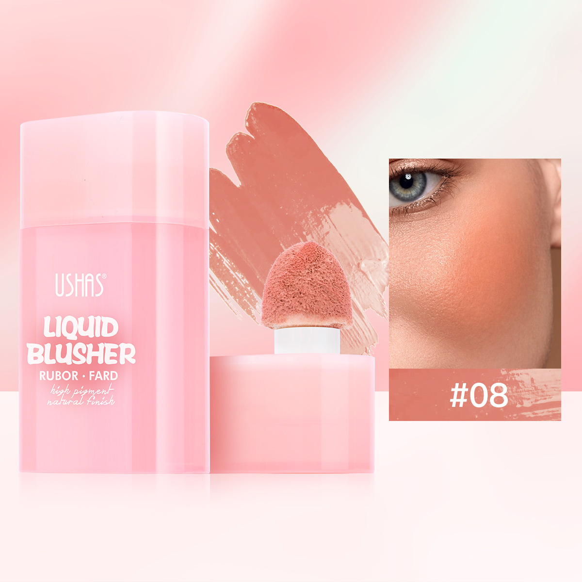 USHAS Cross-border Amazon venta caliente 8 colores cabeza de esponja rubor impermeable de larga duración UC117A B