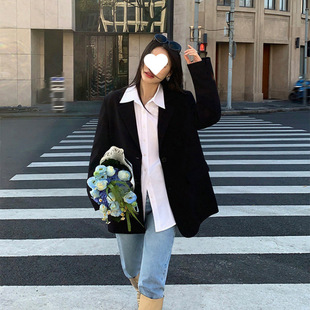 Black Blazer Women's Design Niche Autum New Korean Style Work Clothing Oversize Loose Suit Casual