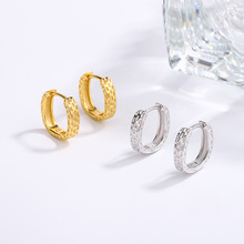 S925纯银纹理方形耳环女一对不规则夏季百搭耳圈简约养耳洞耳饰品