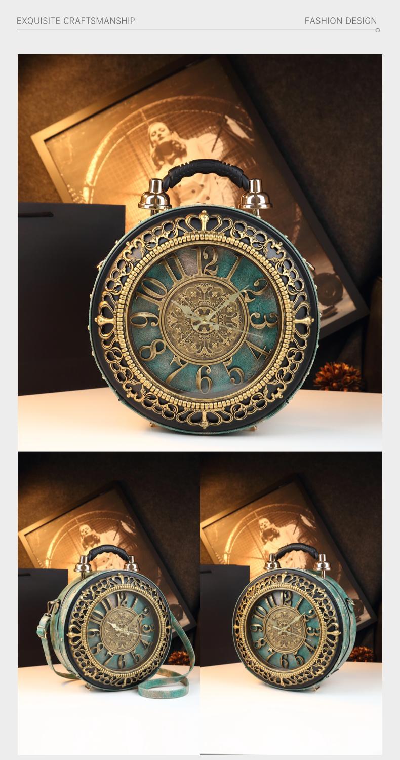 Túi đeo chéo nữ dáng tròn vintage thiết kế mặt đồng hồ độc đáo — màu nâu, đen, màu vàng, xanh lá cây chi tiết 9