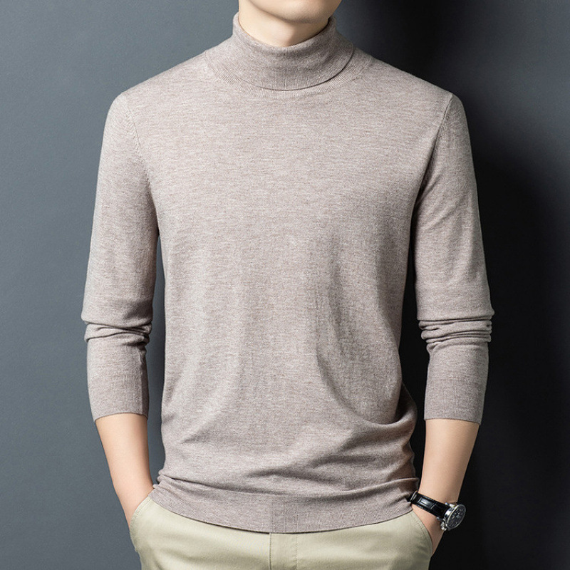 2025 Autumn and Winter Turtleneck Sweater for Men, Solid Color, Loose Fit, Thickened, Warm Knitted Base Shirt, Dad's Top