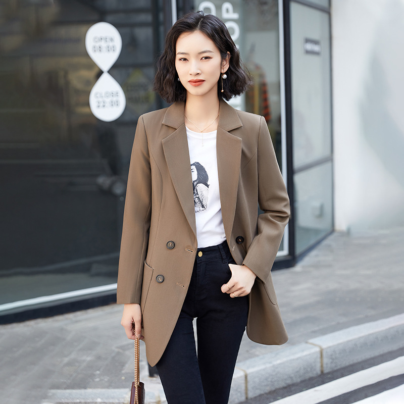 Curry color suit coat 2021 Spring new pattern Korean Edition British style fashion Self cultivation belt Blazer jacket