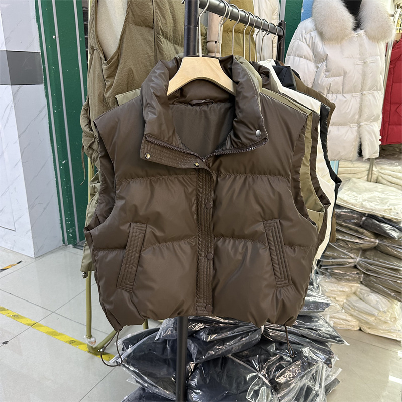 2024 Winter New Down Vest Women's Korean Style Short Vertical Collar Warm Outer Wear Thickened PU Leather Vest Jacket Trendy 2024 Winter New Down Vest Women's Korean Style Short Vertical Collar Warm Outer Wear Thickened PU Leather Vest Jacket Trendy