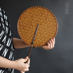 大漆竹編み扇子宋風復刻手作り青扇夏レトロ団扇漢服両面古風芭蕉扇