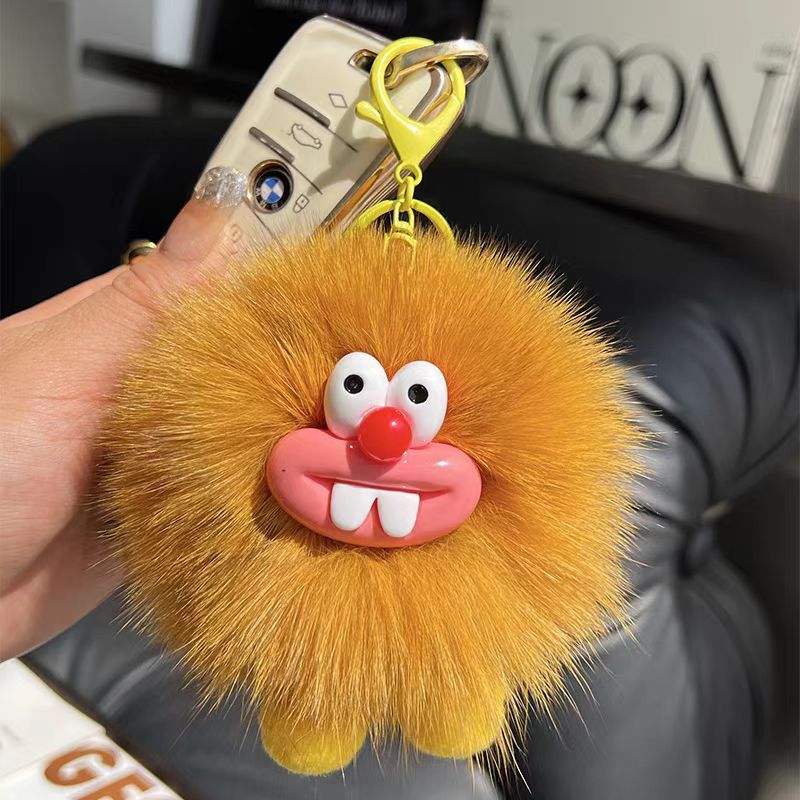 Feo lindo pelo de zorro pequeño carbón bolsas de llaves de automóvil colgantes en red muñeca de peluche rojo bolsas colgantes