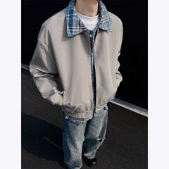 老钱风假两件夹克外套男春季新款拼接撞色宽松飞行服夹克情侣外套