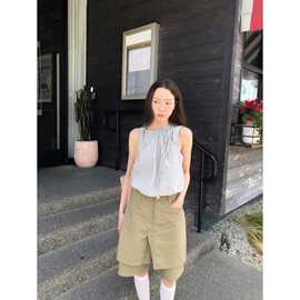 现 2026夏季新款韩国东大门baby酱甜美缎带抽绳背心衬衫