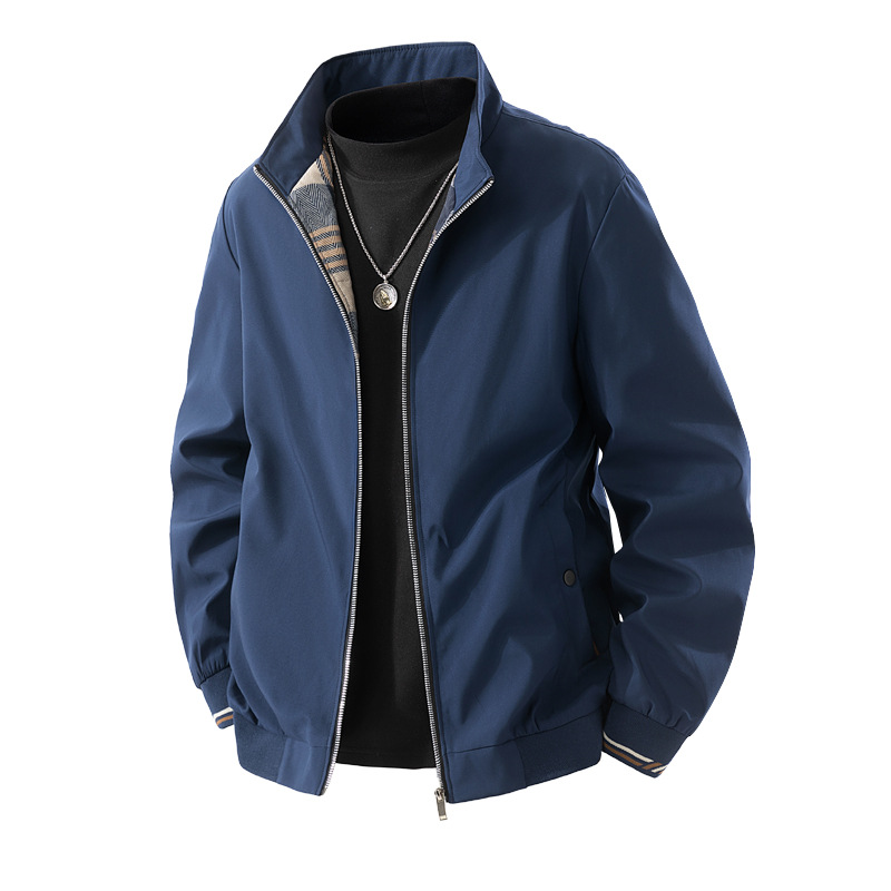 Nuevas chaquetas de hombre de otoño transfronterizas de moda casuales de cuello de color sólido chaqueta de negocios de mediana edad chaqueta
