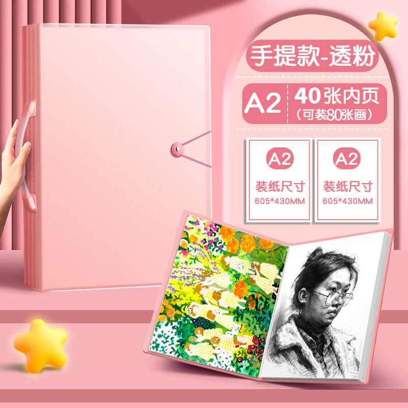 투명핑크-[A2 특대형 모델] 80매 수납 가능