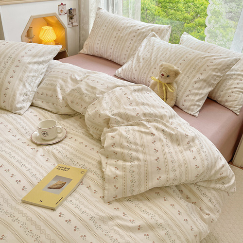 Ins style small fresh floral pure cotton four-piece set printed cotton four-season quilt cover bed sheet three-piece set bed sheet 4