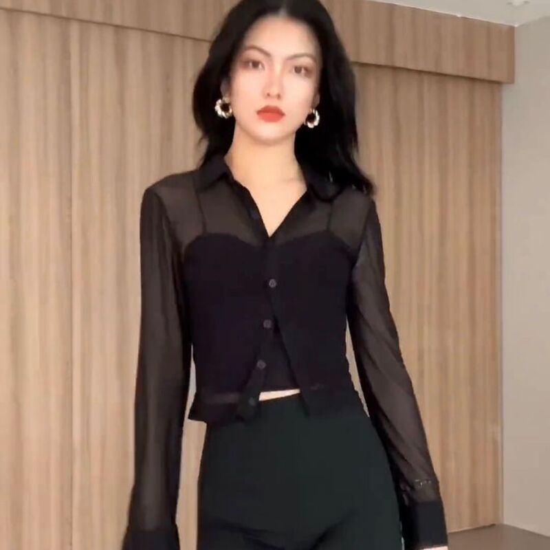 Sexy Hot Girl Autumn New Fashionable Thin Mesh Long Sleeve Sun Protection Shirt Women's Short Versatile Western Style Sun Protection Shirt Sexy Hot Girl Autumn New Fashionable Thin Mesh Long Sleeve Sun Protection Shirt Women's Short Versatile Western Style Sun Protection Shirt