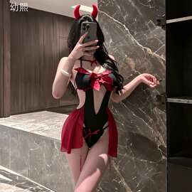 跨境大码情趣内衣女纯欲小恶魔制服套装性感连体衣诱惑魅魔战袍女