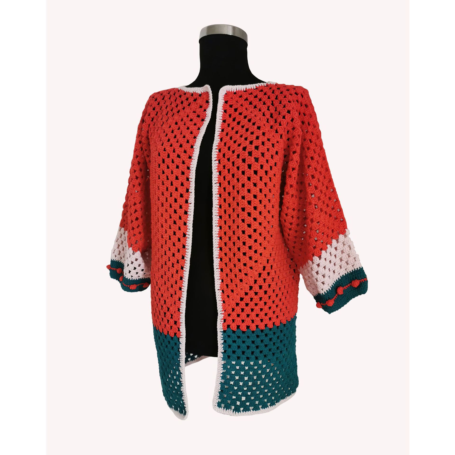 YUNWENY手钩外套钩编开衫毛衣女装外套宽松手工针织衫加工定制