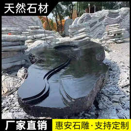 石雕黄锈石喷泉 大型园林景观流水庭院门口大理石水钵摆件