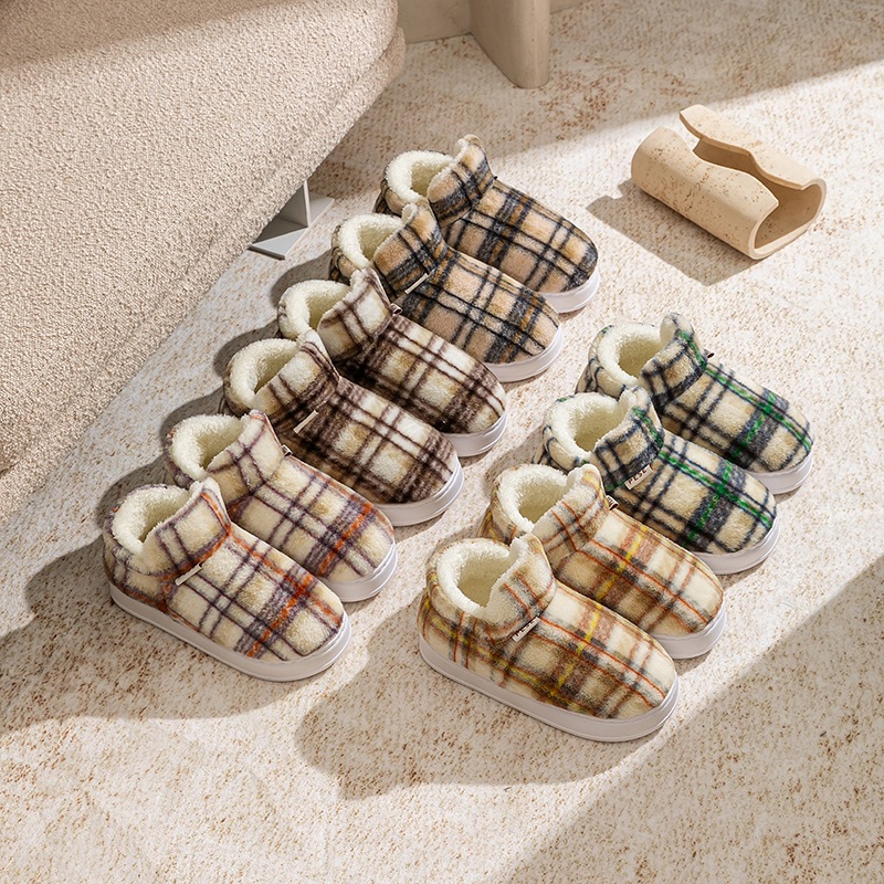 Bolsillo de colores zapatillas de algodón de invierno de otoño para mujeres zapatillas de algodón de peluche caseras cómodas zapatillas de calentamiento de pareja botas de nieve