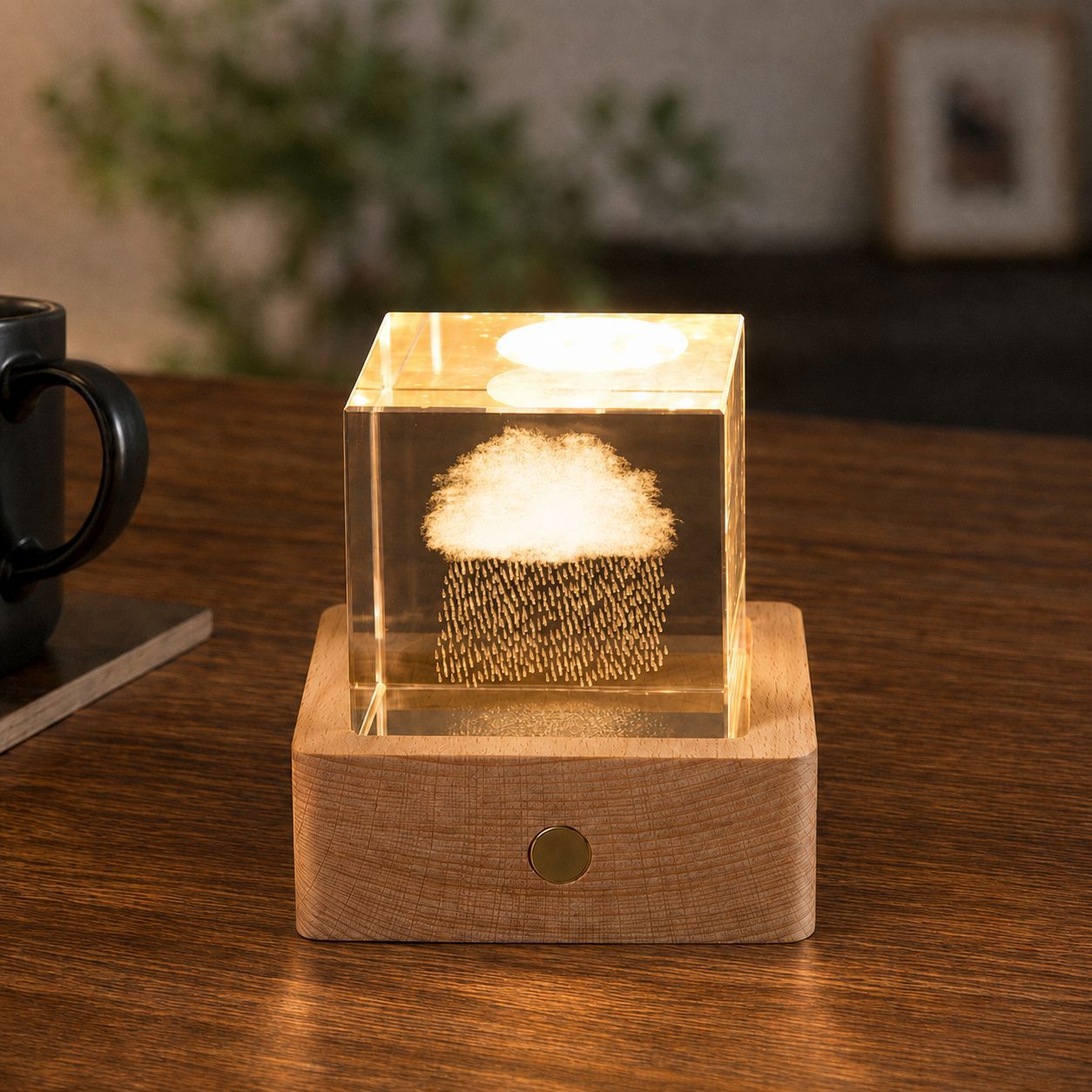 Lámpara de Noche de Cristal con Forma de Nube, Cubo Pequeño de Cristal, Adorno Creativo para Escritorio, Lámpara de Noche, Árbol de Cristal, Regalo para Niña, Transfronterizo