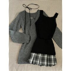 2025 新しいカレッジスタイルの襟セーターハーフスカートスーツプリーツスカート女性の秋と冬のプロフェッショナルウェアセット