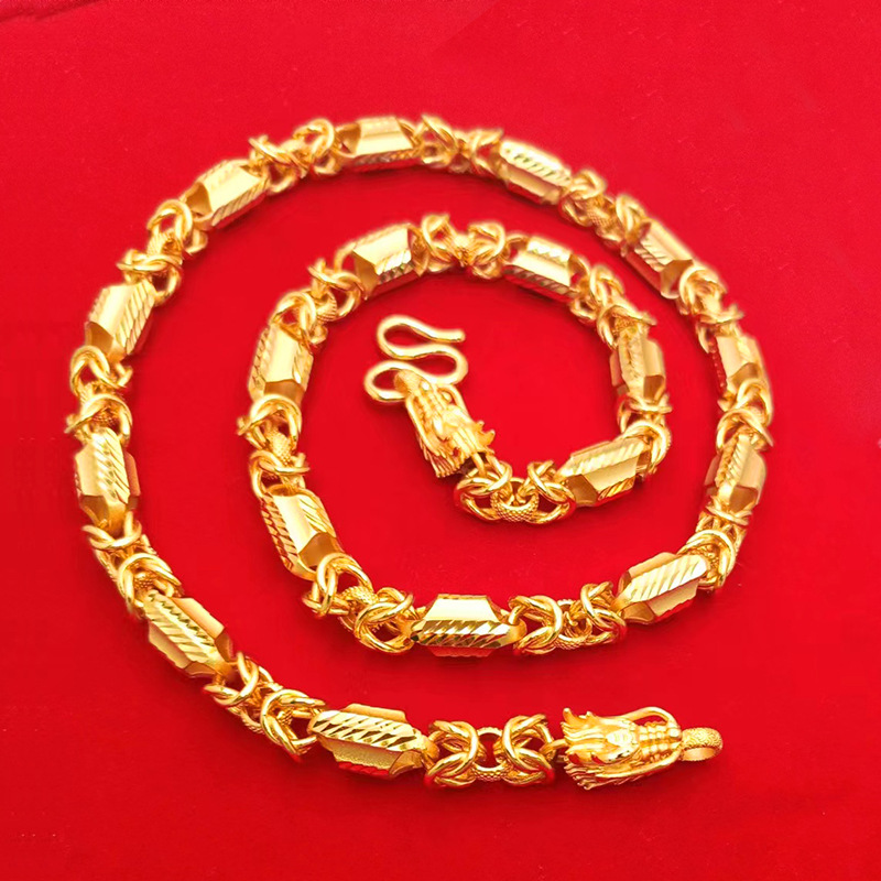 Vintage Hexagonal Dragon Bone Chain Gold Plated Brass Necklace_voghion.com