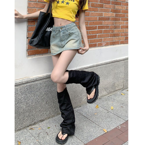 Light-colored retro denim half skirt women's spring anti-peep skirt pants dress high-waisted slimming skirt bag Zhao Zhi-Zheng