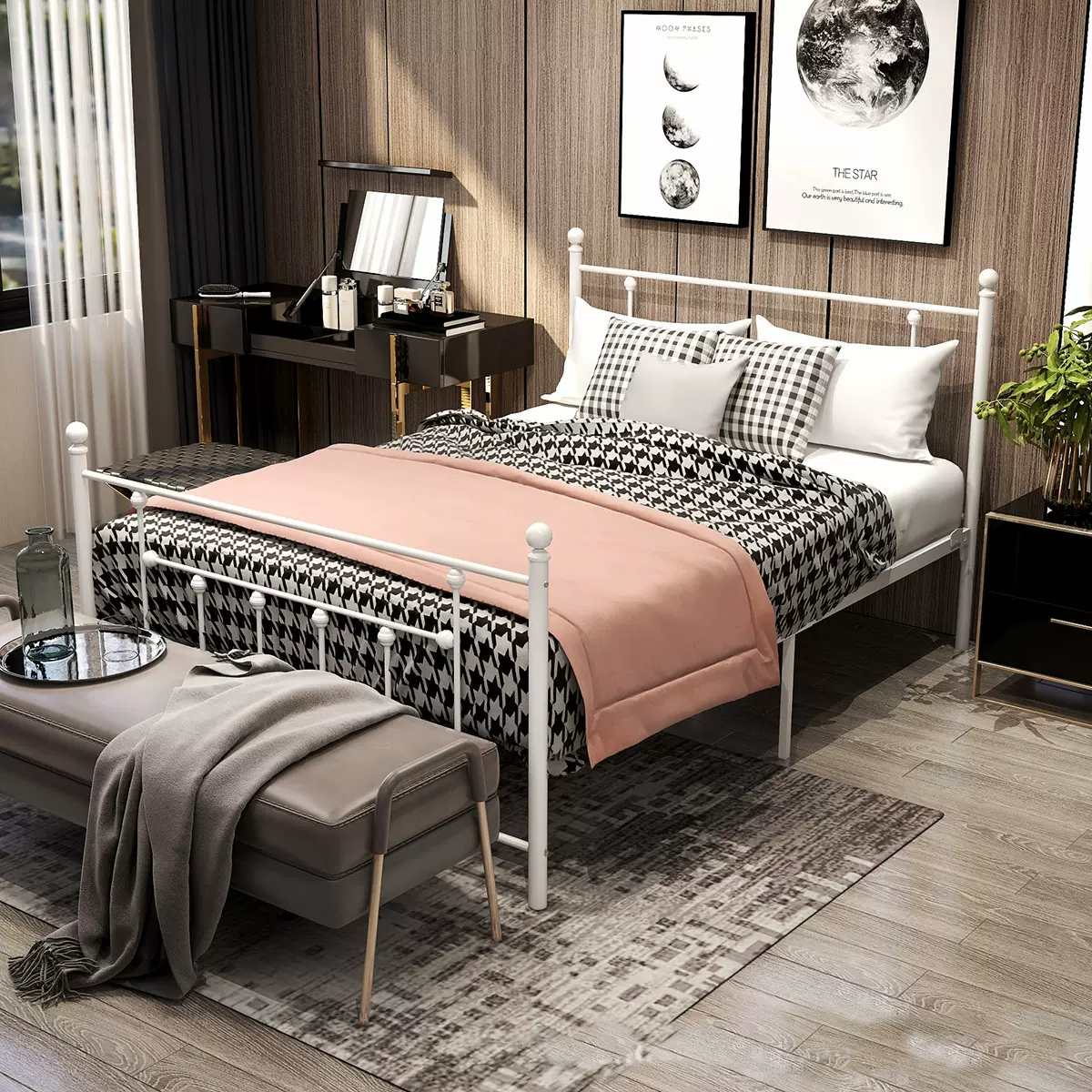 跨境亚马逊厂家供应双人铁架床 1.2米1.5米1.8米双人床铁床铁架床