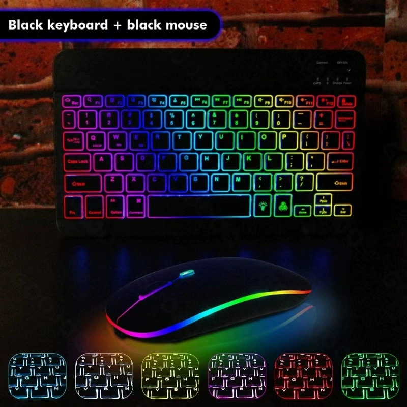 Bluetooth комплект: клавиатура и мышь, 10 дюймов, перезаряжаемые, RGB-подсветка, 3 цвета