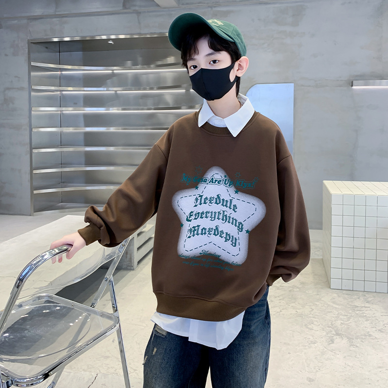 Boys' Spring and Autumn Fashion Brand Sweater 2024 New Arrival CUHK Children's Autumn Handsome Loose Base Shirt Top Autumn