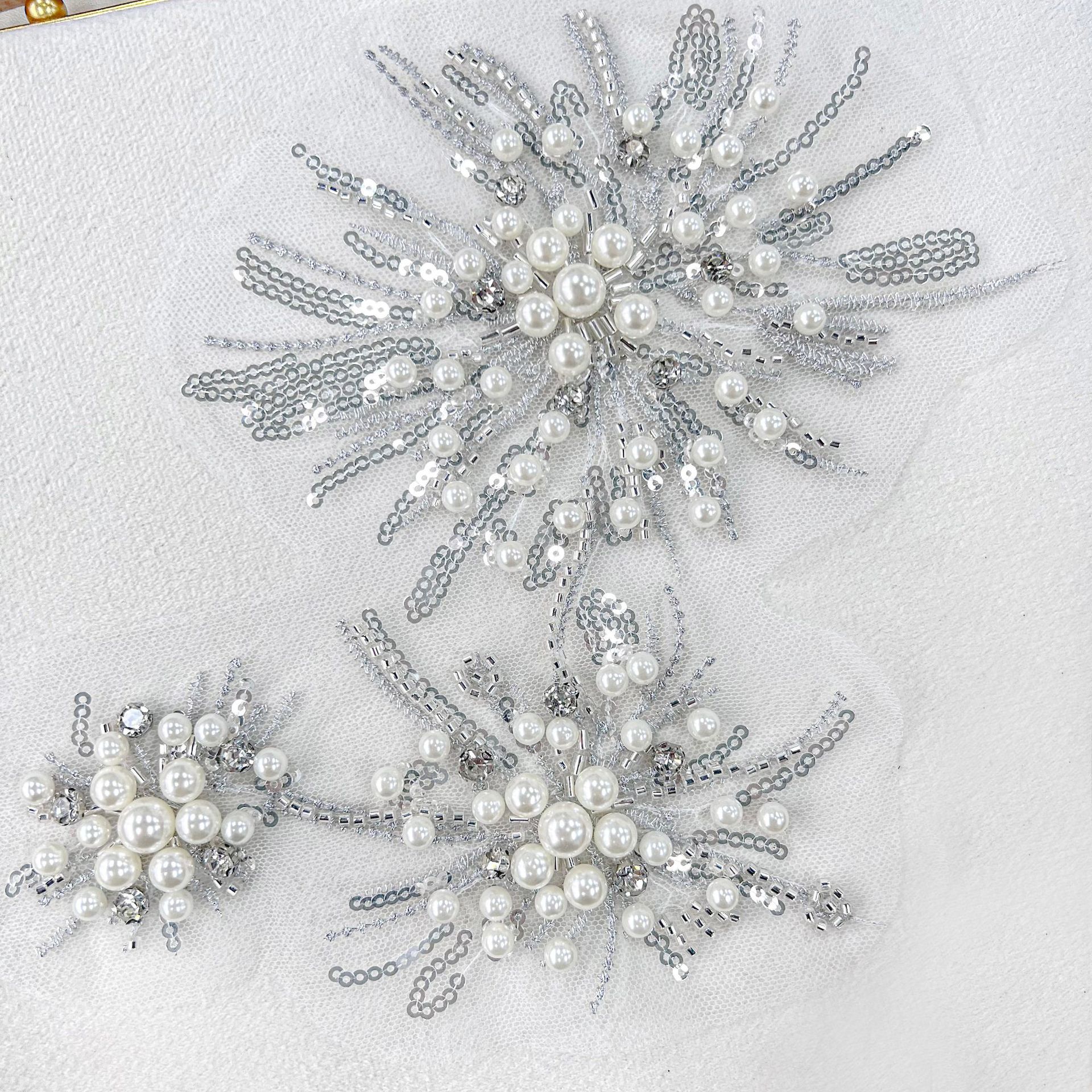 Industria pesada plata sequinilla perla tela de moda hecha a mano DIY ropa de mujer vestido camisa abrigo flores decorativas image 8