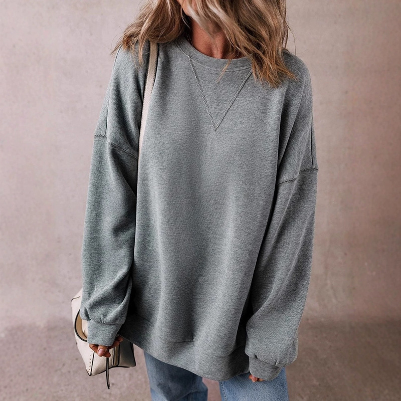 European and American Style Simple Versatile Solid Color Crew Neck Sweatshirt for Women 2025 Winter New Loose Fit Shoulder-Dropped Knit Pullover European and American Style Simple Versatile Solid Color Crew Neck Sweatshirt for Women 2025 Winter New Loose Fit Shoulder-Dropped Knit Pullover