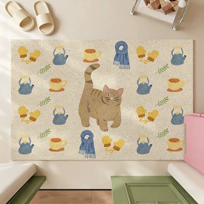 Avtomobil döşəmə paspasları – Multifunctional Entrance Door Mat - coffee-and-cat-4060cm-silk-circle