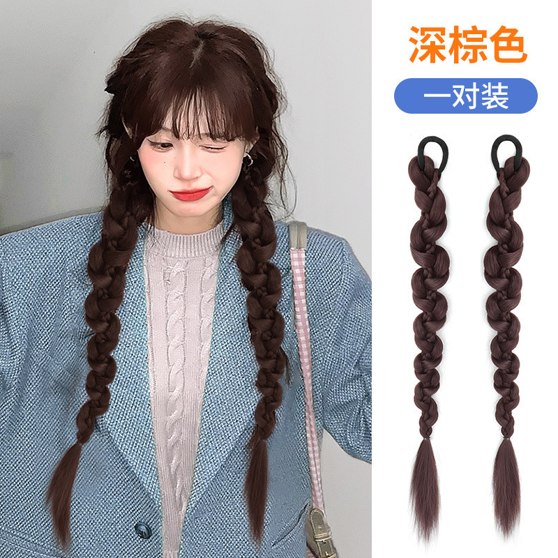 Peluca trenza Cola de Caballo mujer natural pelo artificial trenza de boxeo peluca Twist trenza larga Red Hot Girl doble cola de caballo peluca