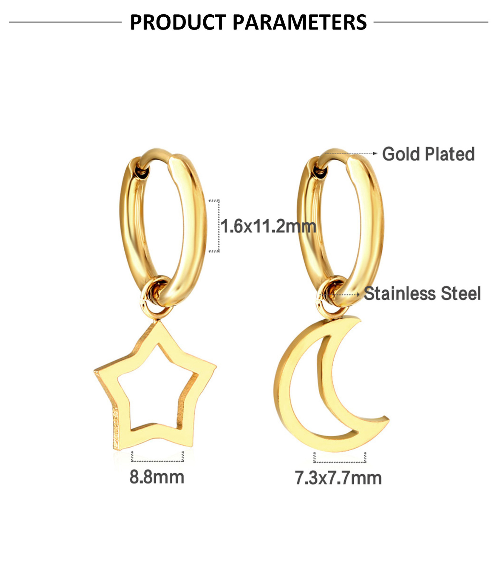 15g Weight Earrings Classification 1 Pair Quantity Daily Occasion Stainless Steel Material Star Pattern Women'S Gender Plating Design Fashion Style Fashion Star Stainless Steel Plating Earrings 1 Pair