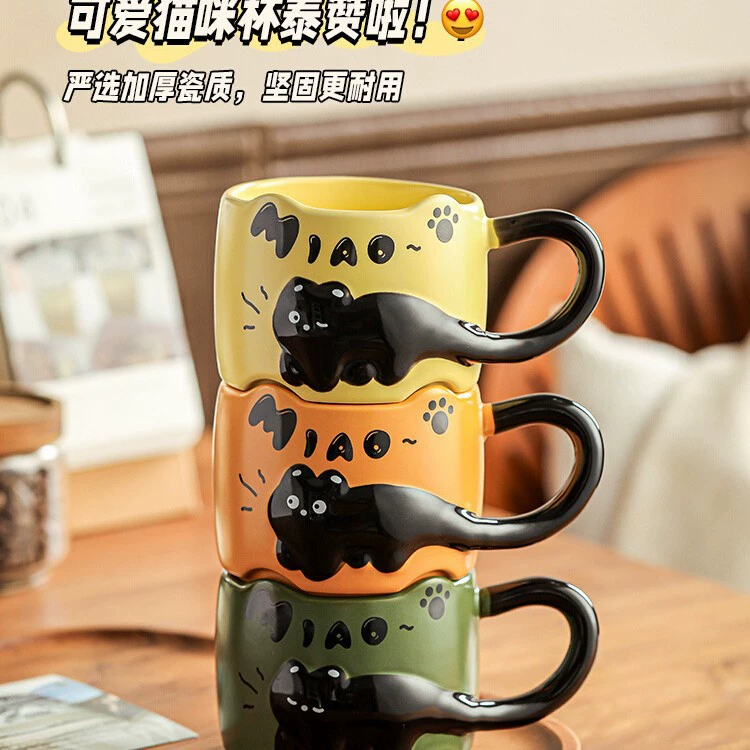Милая кошачья кружка, креативная штабелируемая чашка, красивая кофейная чашка, пара чашек для воды, сувенир на день рождения.