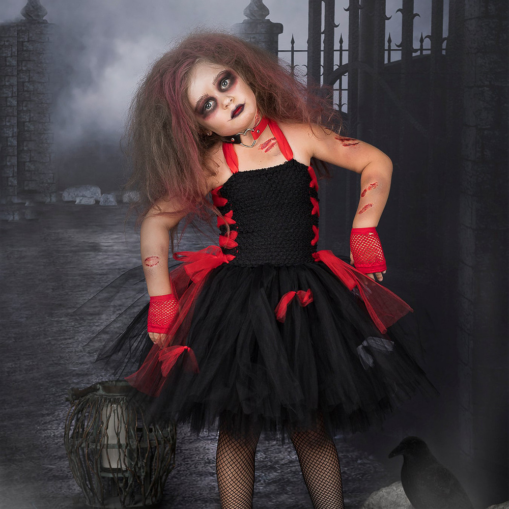 Kids' clothing children's Halloween costumes horror vampire zombie role play tutu skirt girls mesh dress_voghion.com