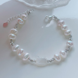 Factory direct supply white shell cat freshwater pearl bracelet niche design temperament simple bracelet wholesale a generation of hair