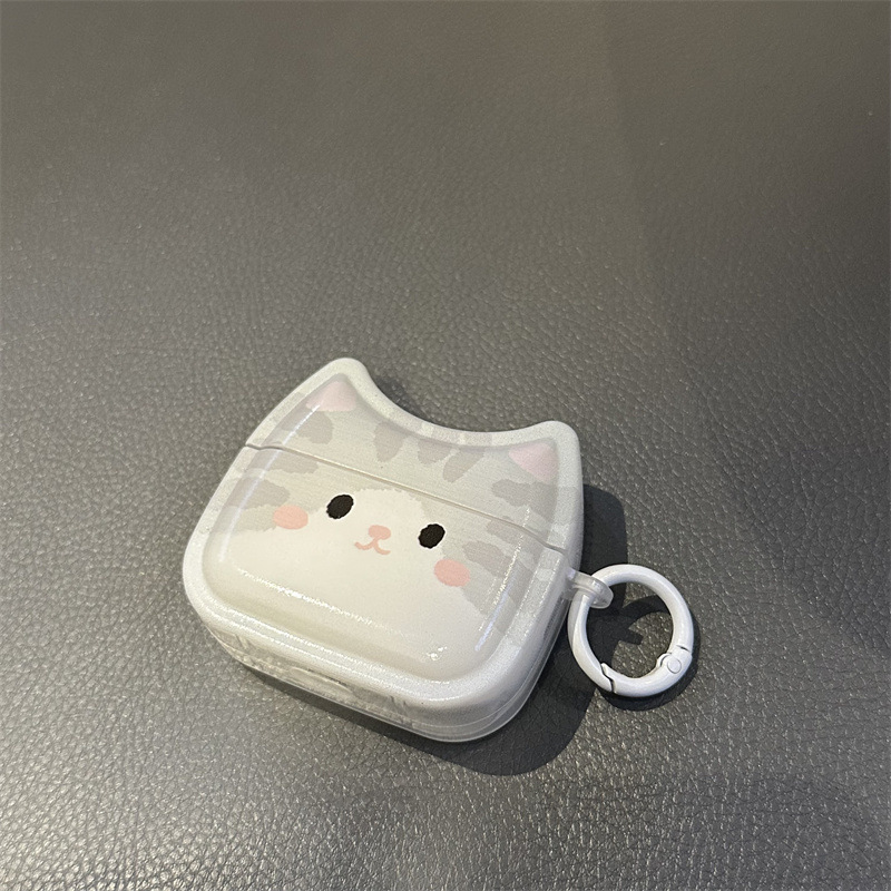 Korean-Style Cute Gray Kitten Protective Case for Apple AirPods 4 Earphones, Compatible with Pro 2/3 Generation Earphone Cases