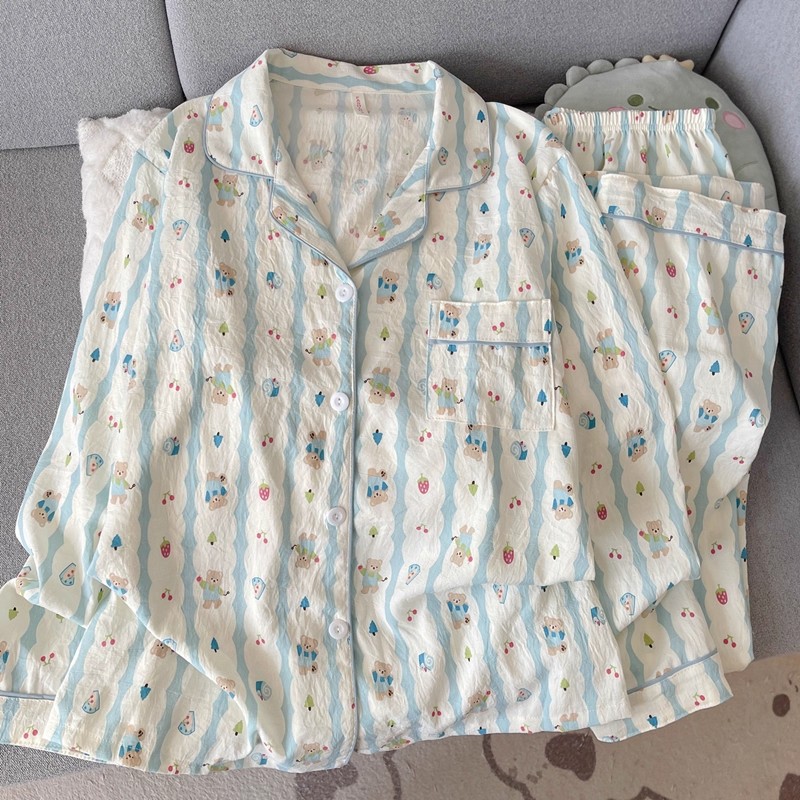 Pijamas de primavera y otoño al por mayor transfronterizos de estrellas y luna dulces pantalones cardigans de manga larga se pueden usar con un conjunto de ropa de casa