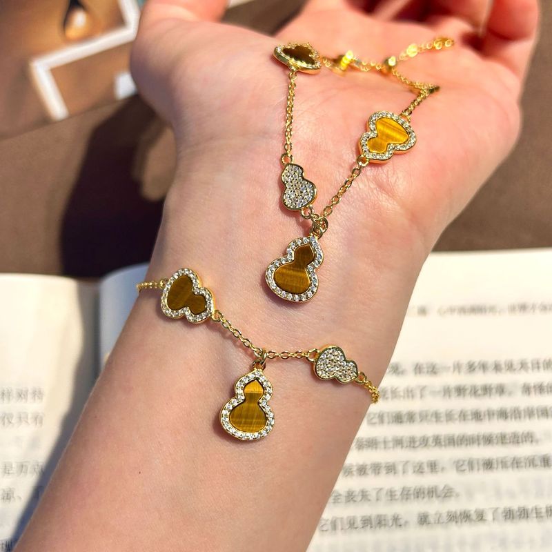美拉德风S925银天然虎眼石葫芦手链女时尚满镶锆石高级感百搭手饰|undefined