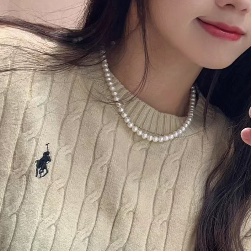 5-6mm天然淡水珍珠項鍊無核蛋圓S925通體純銀可調節扣批發