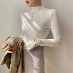 モーダルの黒い半高襟の底のシャツの女性の春秋の中で身を修めるマスクの長袖のtシャツの中で薄い上着を襟ます。