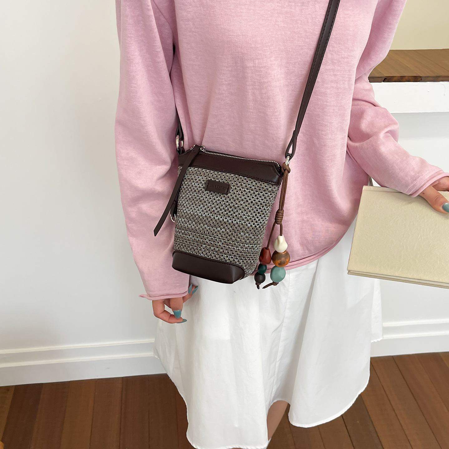 Koreanischer Patchwork Stroh Strandkorb Für Damen Umhängetasche_voghion.com