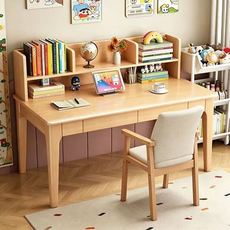 Solid wood home desk, computer desk, writing desk, bookshelf, all-in-one multifunctional study desk, storage table for elementary and middle school students Solid wood home desk, computer desk, writing desk, bookshelf, all-in-one multifunctional study desk, storage table for elementary and middle school students