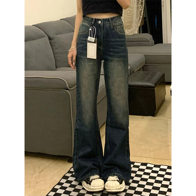 复古微喇牛仔裤女秋季新款胖妹妹mm梨形身材高腰宽松显瘦阔腿长裤|undefined