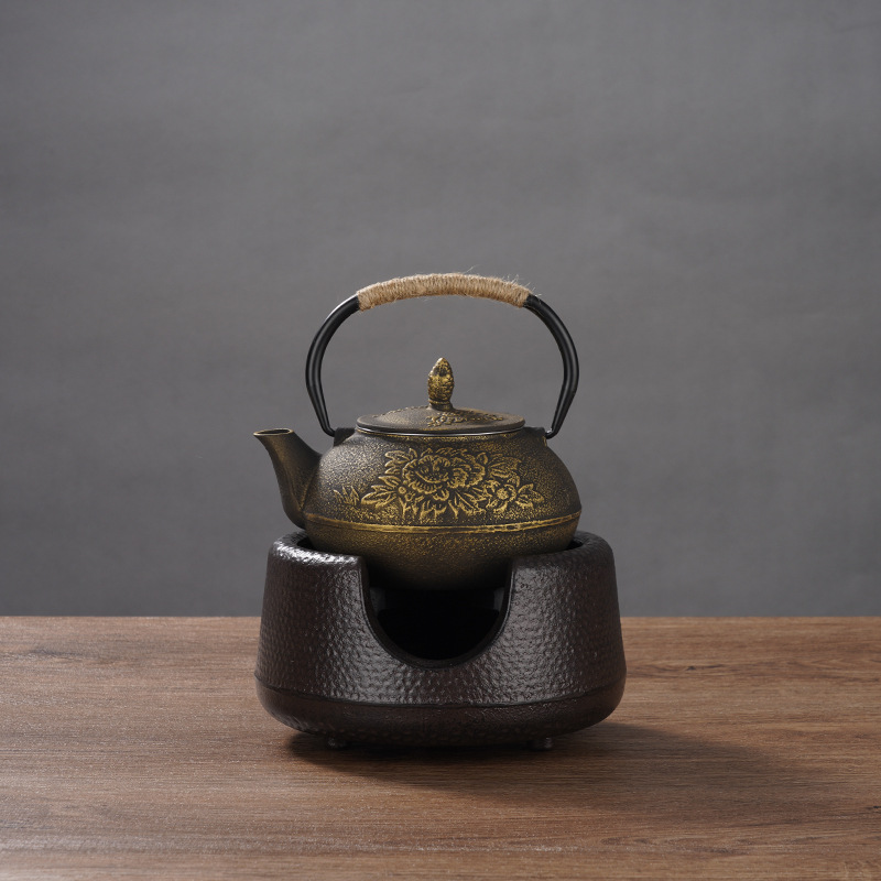 Peonía olla de hierro fundido olla tetera de hierro cerdo tetera hecho a mano viejo hierro olla tetera juego de té